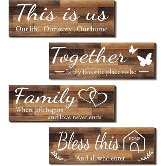 4 Pieces Home Wall Signs, THIS IS US/TOGETHER/BLESS THIS HOME/FAMILY Wall Decor - Picture 7 of 7